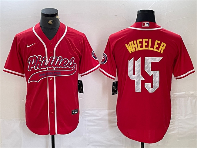 Men's Philadelphia Phillies #45 Zack Wheeler Red 2024 City Connect Stitched Jersey